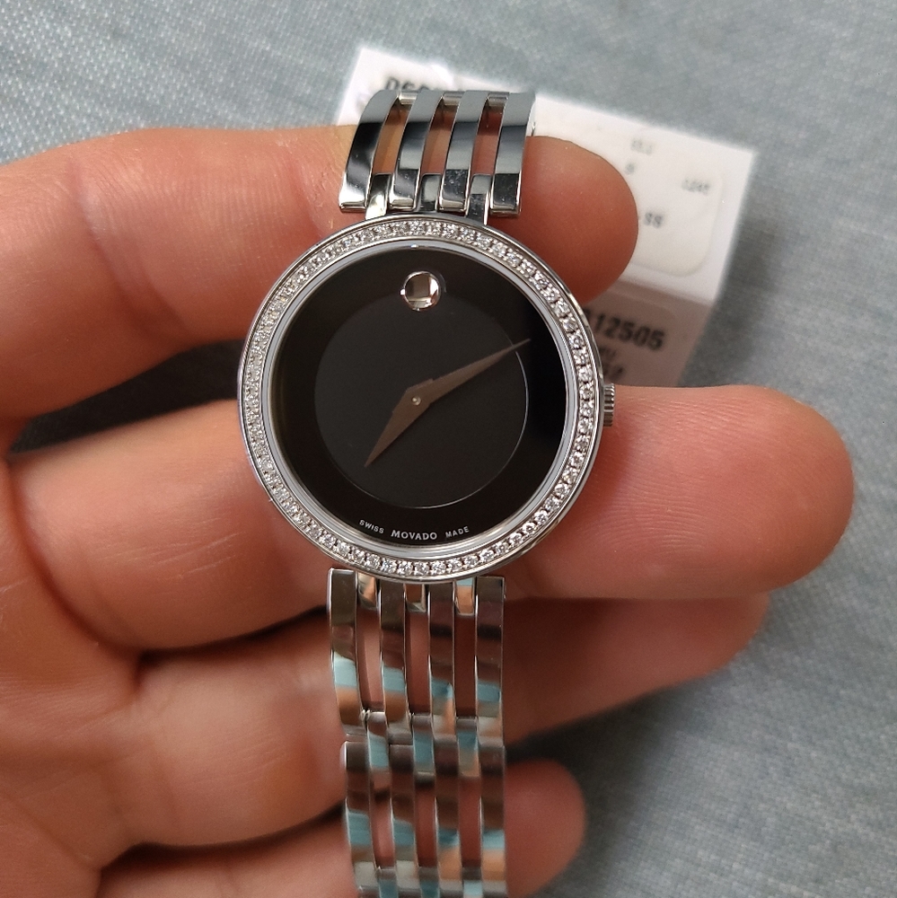 MOVADO Esperanza Matte Black Stainless Steel Diamond Bezel Ladies Watch 0607052
